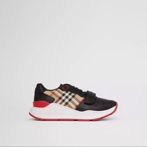 Burberry Leather and Vintage Check Cotton Sneakers